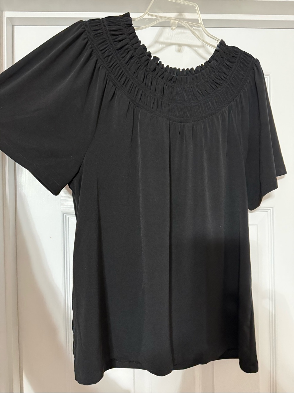 Ann Taylor Black Short Sleeve Blouse with elastic neckline